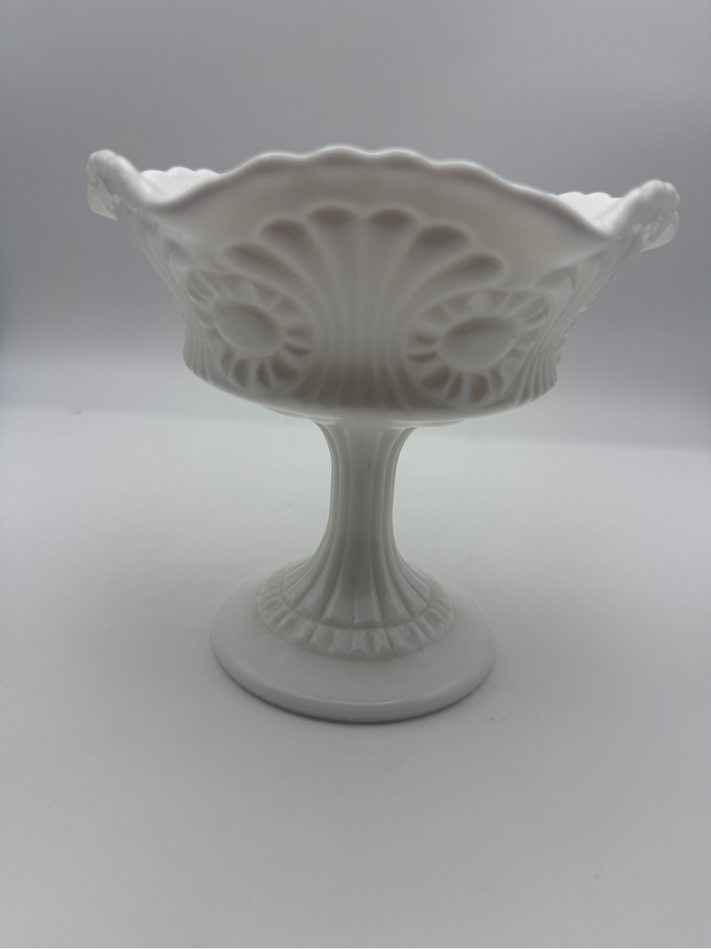 Vintage Fenton Milk Glass Pedestal Compote Dish Signed on bottom RARE